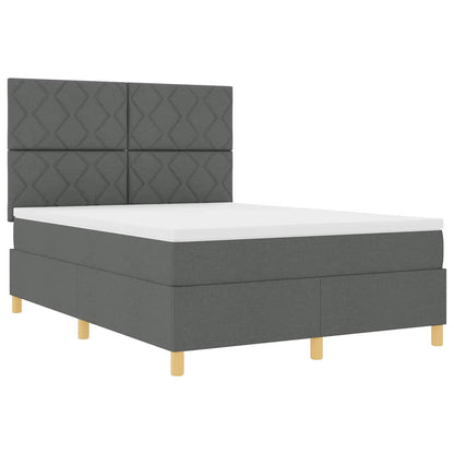 Box Spring Seng Med Hovedgærde Mørkegrå 140 X 190 Cm Stof - Billede 5