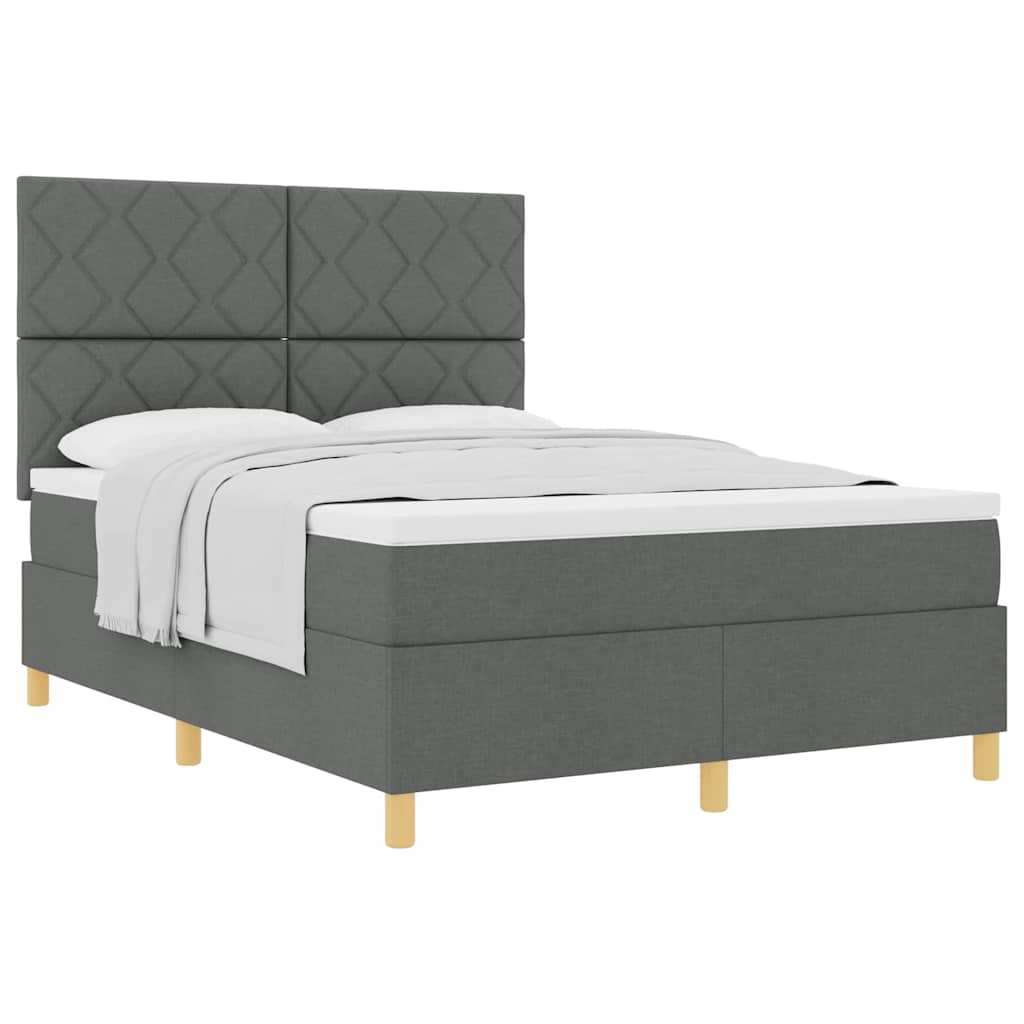 Box Spring Seng Med Hovedgærde Mørkegrå 140 X 190 Cm Stof - Billede 3