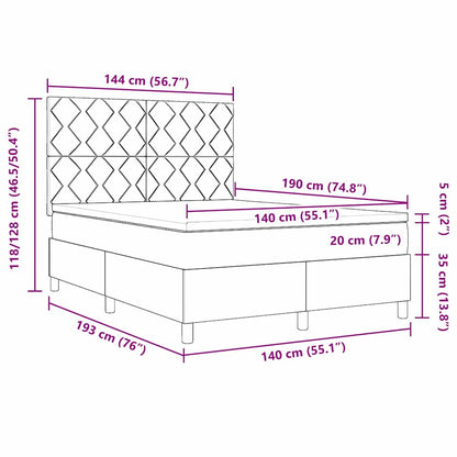 Box Spring Seng Med Hovedgærde Mørkegrå 140 X 190 Cm Stof - Billede 12