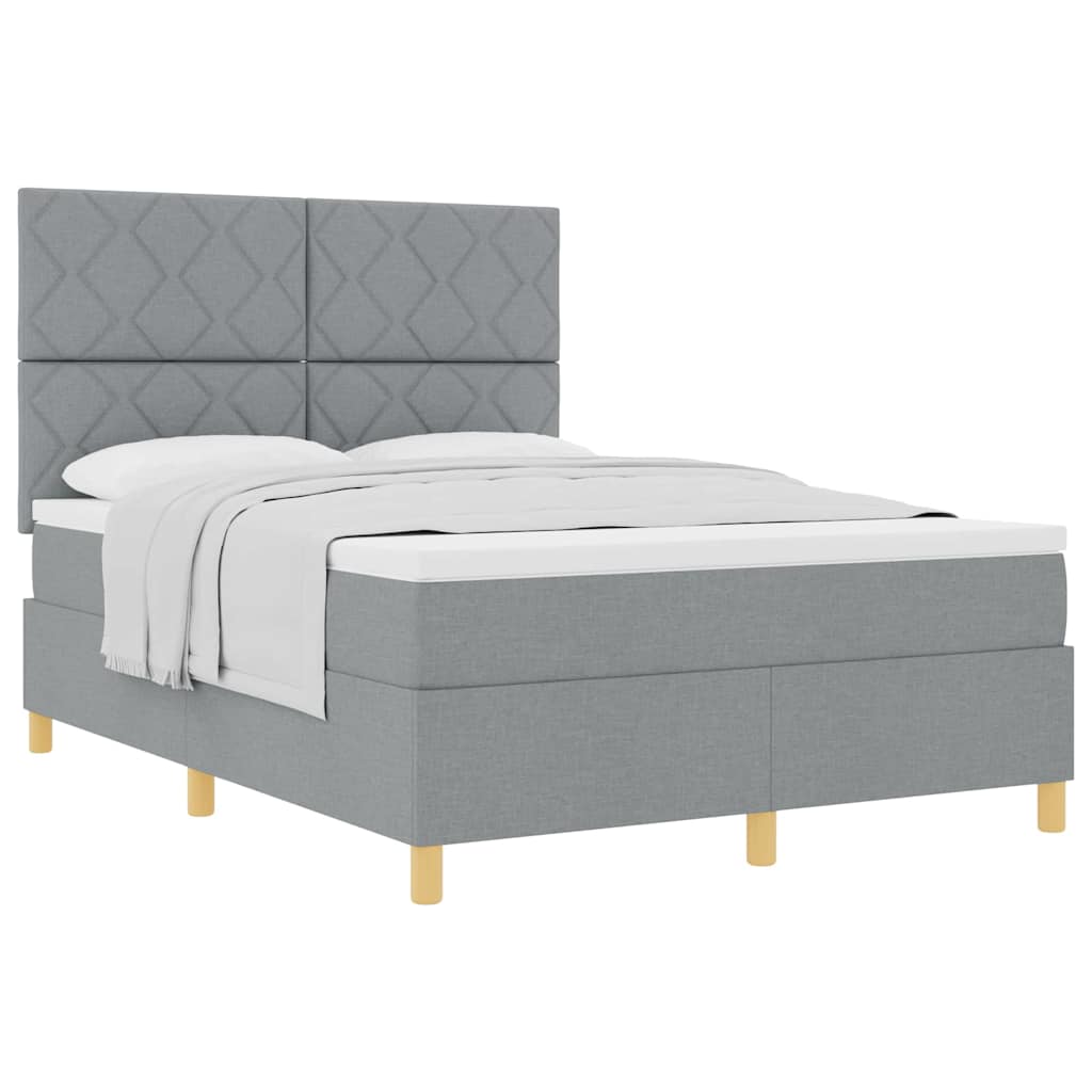 Box Spring Seng Med Hovedgærde Lysegrå 140 X 200 Cm Stof - Billede 3
