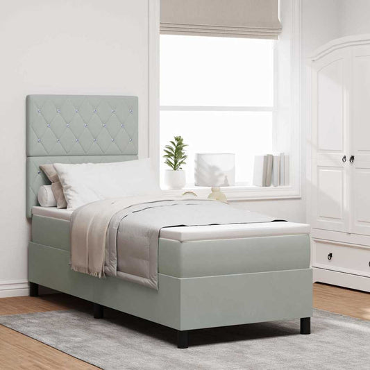 Box Spring Seng Med Madras Lysegrå 80 X 200 Cm Fløjl - Hovedbillede