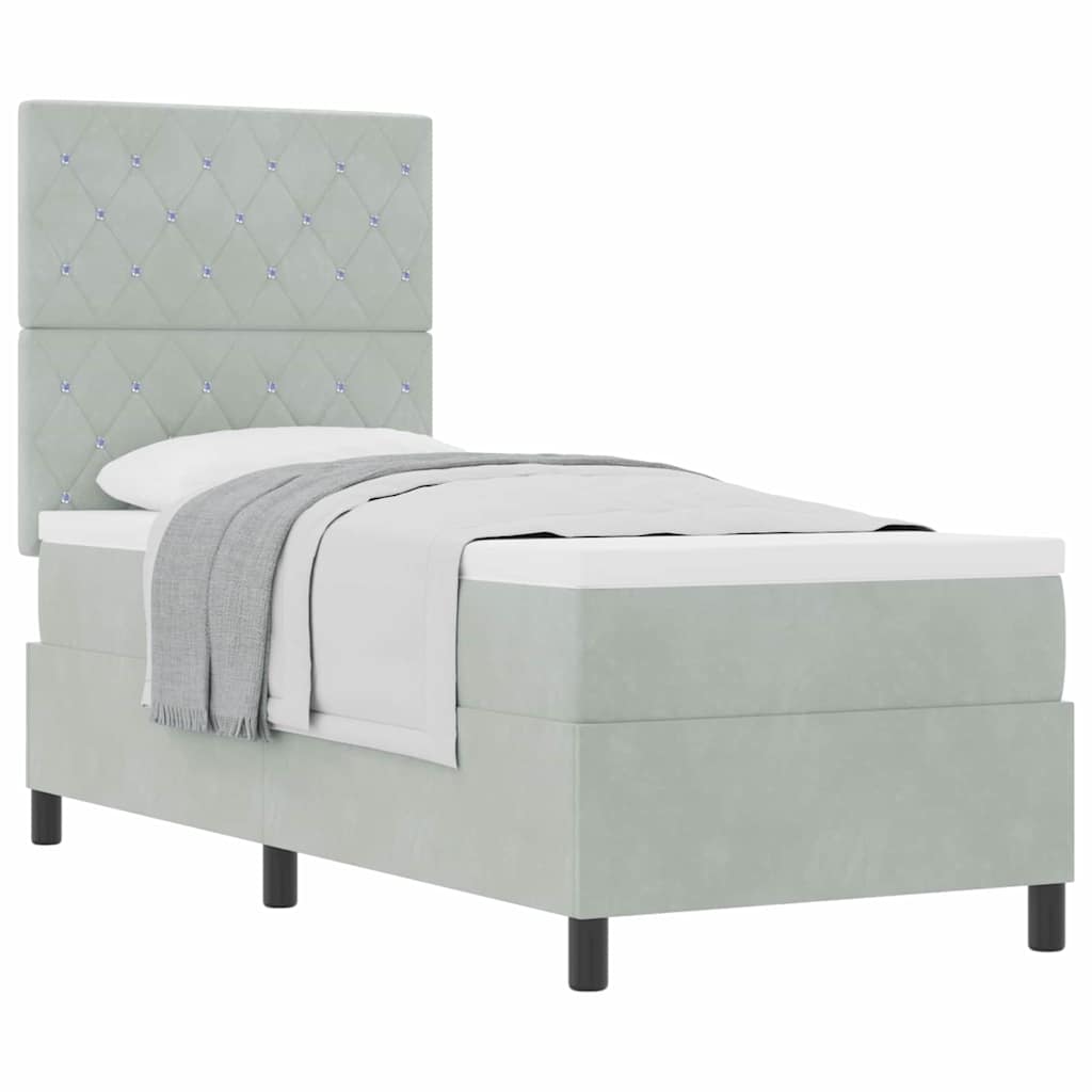 Box Spring Seng Med Madras Lysegrå 80 X 200 Cm Fløjl - Billede 3