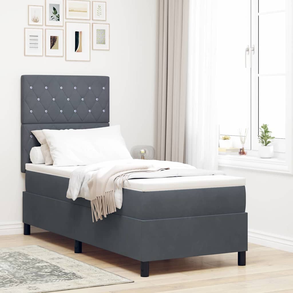 Box Spring Seng Med Madras Mørkegrå 80 X 200 Cm Fløjl - Hovedbillede