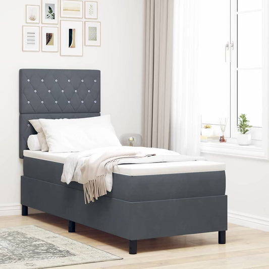 Box Spring Seng Med Madras Mørkegrå 80 X 200 Cm Fløjl - Hovedbillede