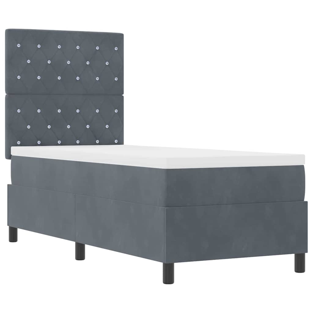 Box Spring Seng Med Madras Mørkegrå 80 X 200 Cm Fløjl - Billede 6