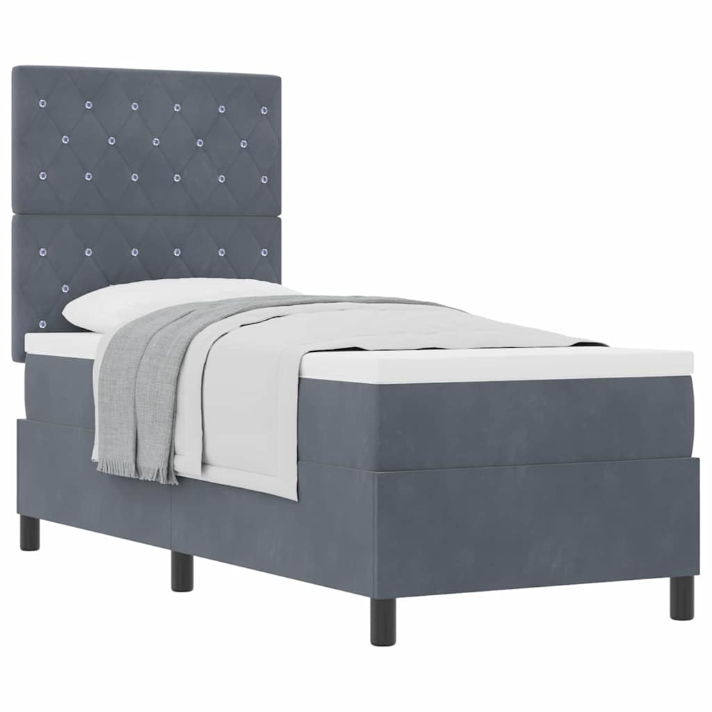 Box Spring Seng Med Madras Mørkegrå 80 X 200 Cm Fløjl - Billede 3