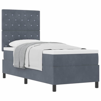 Box Spring Seng Med Madras Mørkegrå 80 X 200 Cm Fløjl - Billede 3