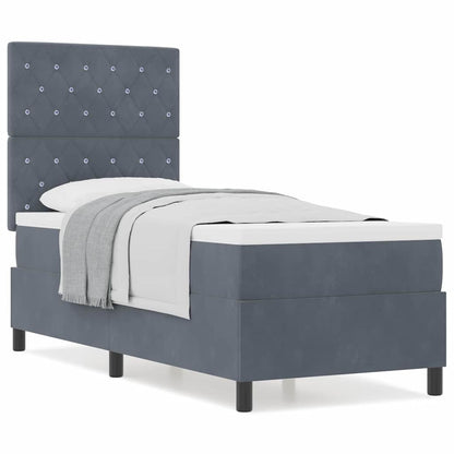 Box Spring Seng Med Madras Mørkegrå 80 X 200 Cm Fløjl - Billede 4