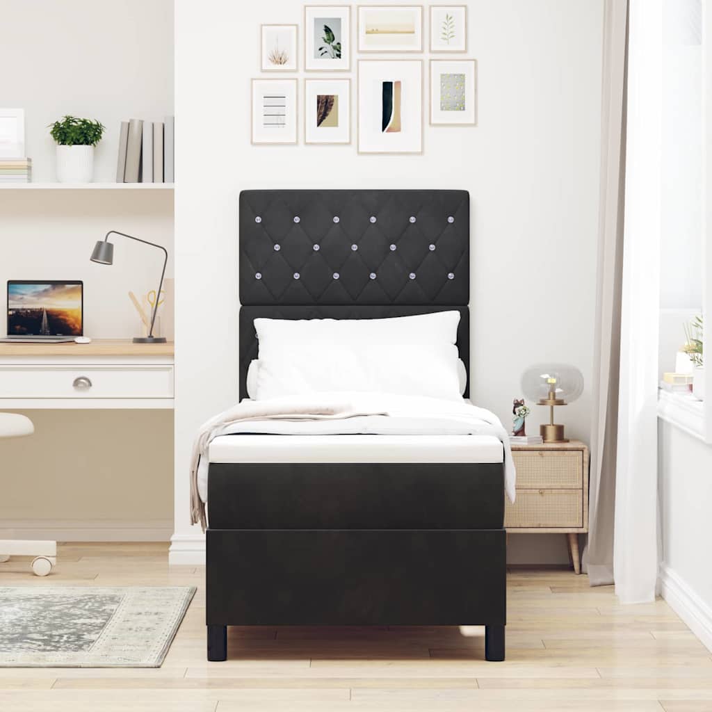 Box Spring Seng Med Madras Sort 80 X 200 Cm Fløjl - Billede 5