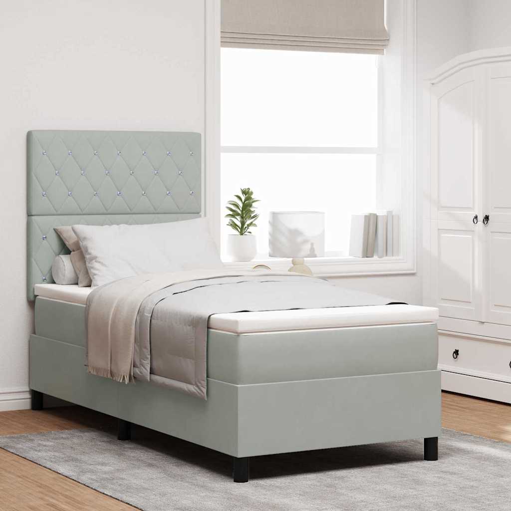Box Spring Seng Med Madras Lysegrå 100 X 200 Cm Fløjl - Hovedbillede