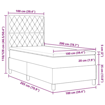 Box Spring Seng Med Madras Lysegrå 100 X 200 Cm Fløjl - Billede 12