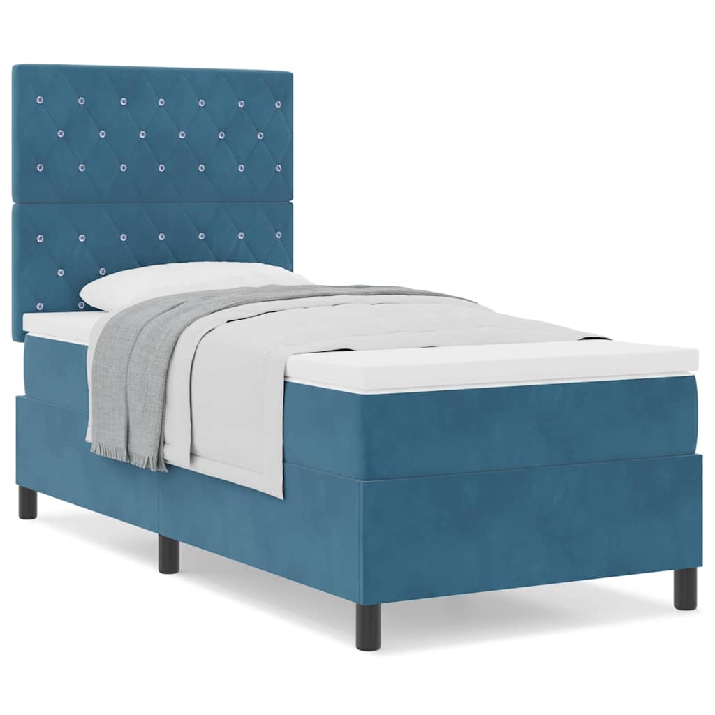 Box Spring Seng Med Madras Mørkeblå 100 X 200 Cm Fløjl - Billede 4