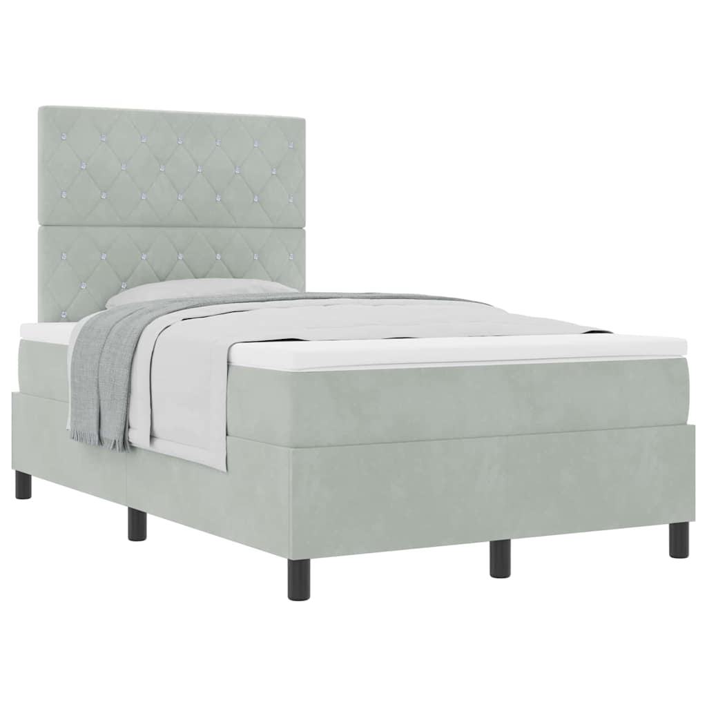 Box Spring Seng Med Madras Lysegrå 120 X 200 Cm Fløjl - Billede 3