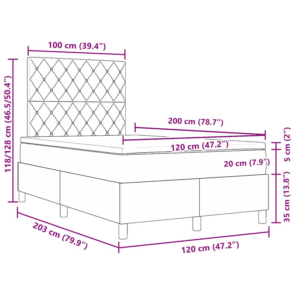 Box Spring Seng Med Madras Lysegrå 120 X 200 Cm Fløjl - Billede 12
