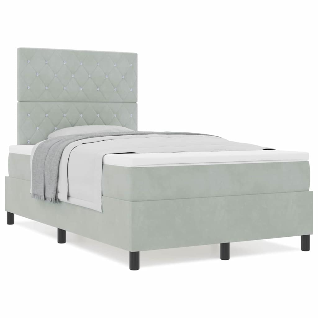 Box Spring Seng Med Madras Lysegrå 120 X 200 Cm Fløjl - Billede 4