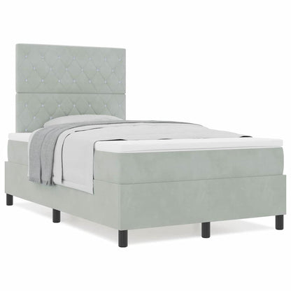 Box Spring Seng Med Madras Lysegrå 120 X 200 Cm Fløjl - Billede 4
