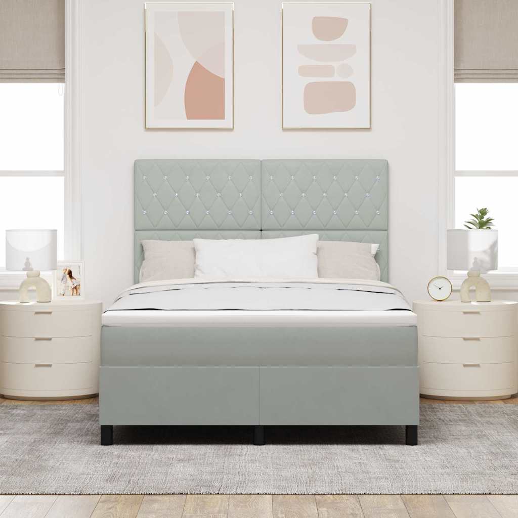 Box Spring Seng Med Madras Lysegrå 140 X 190 Cm Fløjl - Billede 5