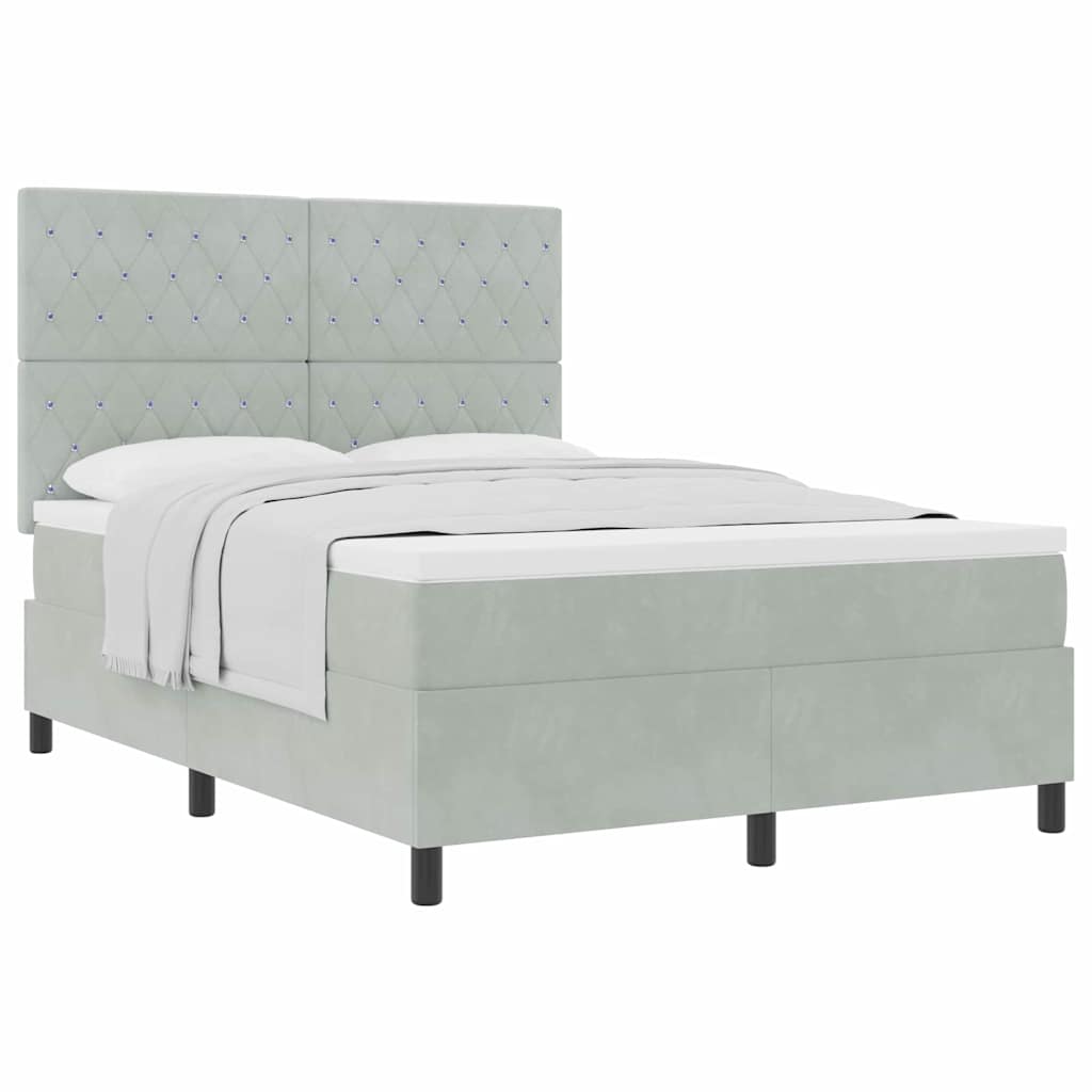 Box Spring Seng Med Madras Lysegrå 140 X 190 Cm Fløjl - Billede 3