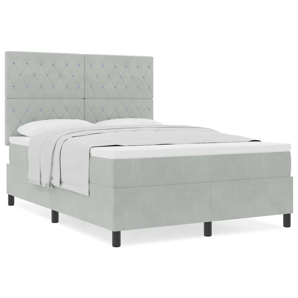 Box Spring Seng Med Madras Lysegrå 140 X 200 Cm Fløjl - Billede 4