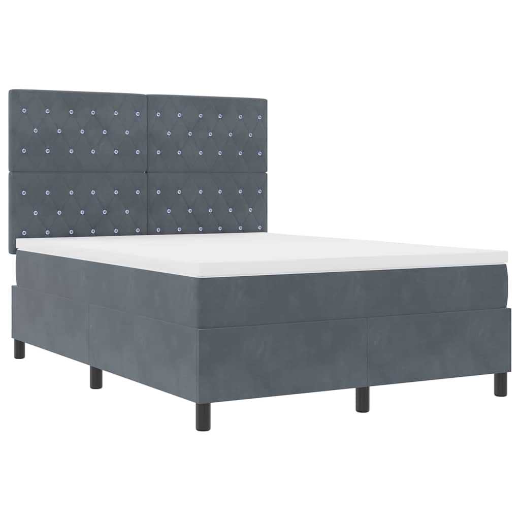 Box Spring Seng Med Madras Mørkegrå 140 X 200 Cm Fløjl - Billede 6