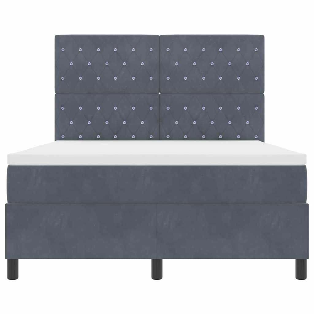 Box Spring Seng Med Madras Mørkegrå 140 X 200 Cm Fløjl - Billede 8