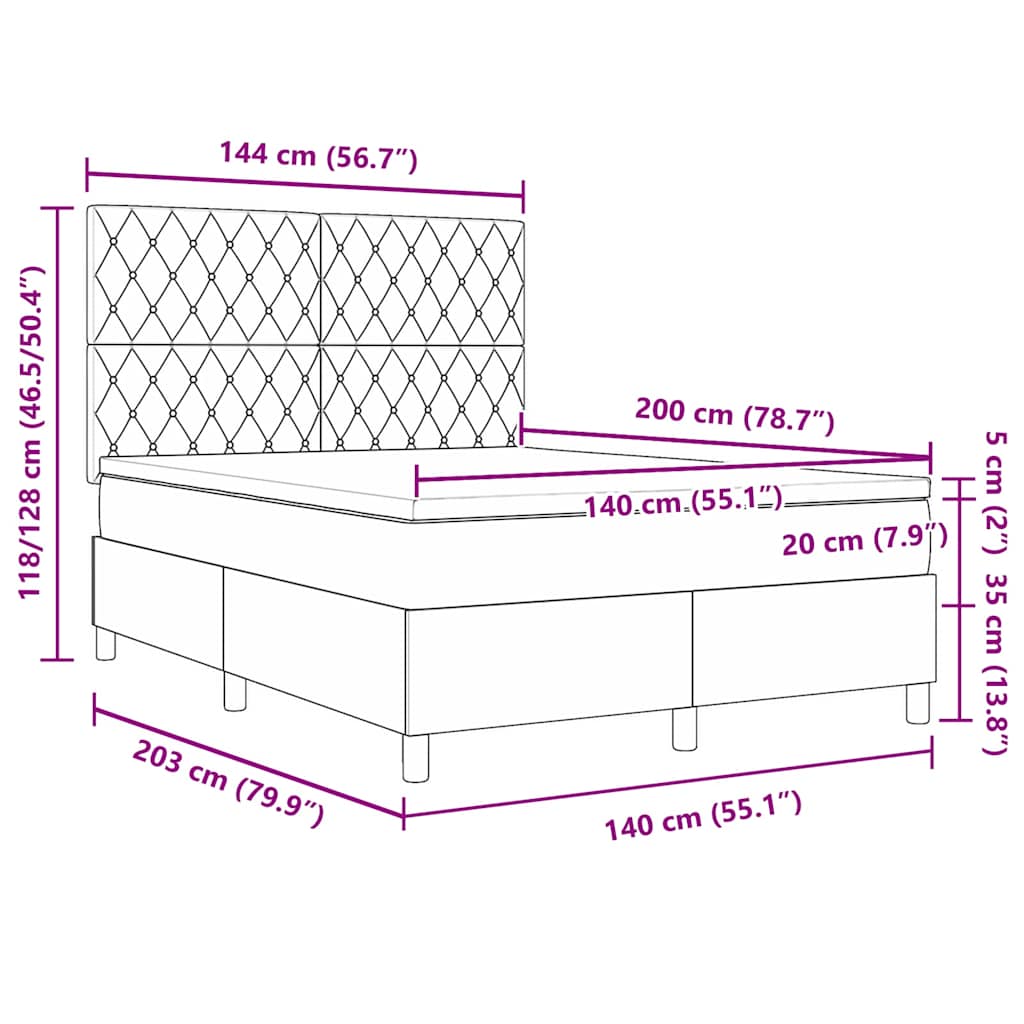 Box Spring Seng Med Madras Mørkegrå 140 X 200 Cm Fløjl - Billede 12