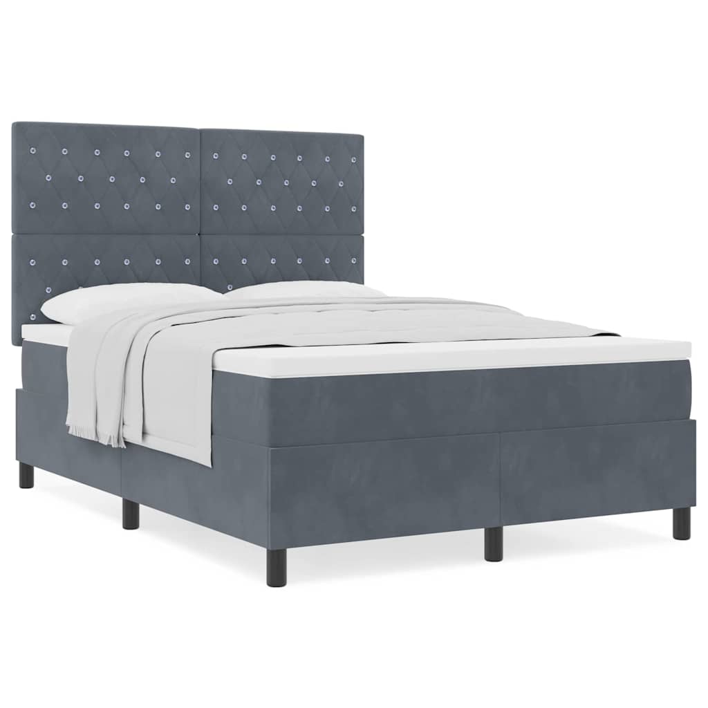 Box Spring Seng Med Madras Mørkegrå 140 X 200 Cm Fløjl - Billede 4