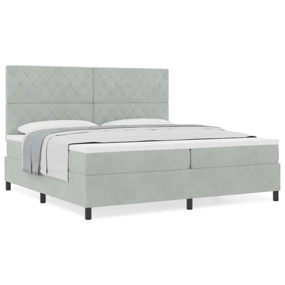 Box Spring Seng Med Madras Lysegrå 200 X 200 Cm Fløjl - Billede 4