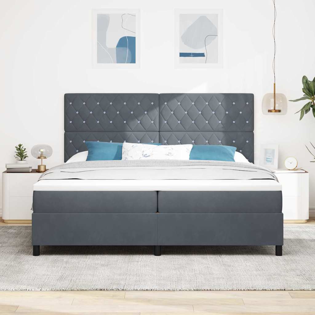 Box Spring Seng Med Madras Mørkegrå 200 X 200 Cm Fløjl - Billede 5