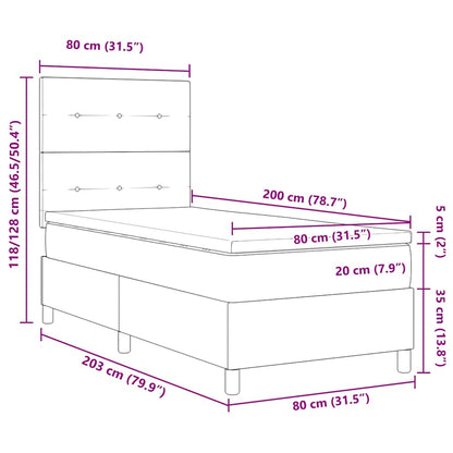 Box Spring Seng Med Madras Mørkegrå 80 X 200 Cm Fløjl - Billede 12