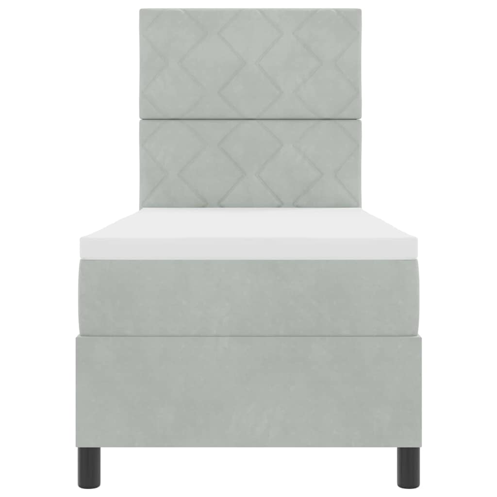 Box Spring Seng Med Madras Lysegrå 80 X 200 Cm Fløjl - Billede 8