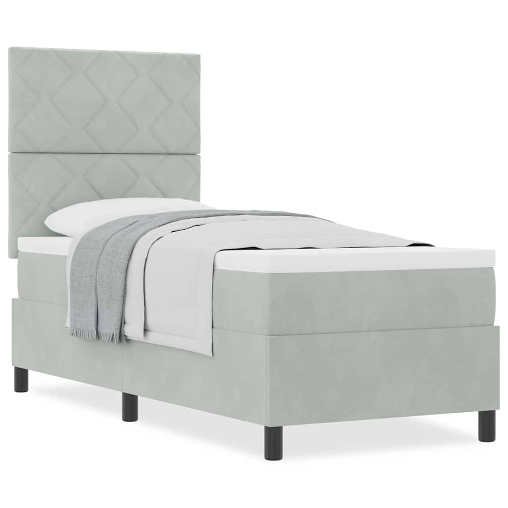 Box Spring Seng Med Madras Lysegrå 80 X 200 Cm Fløjl - Billede 4