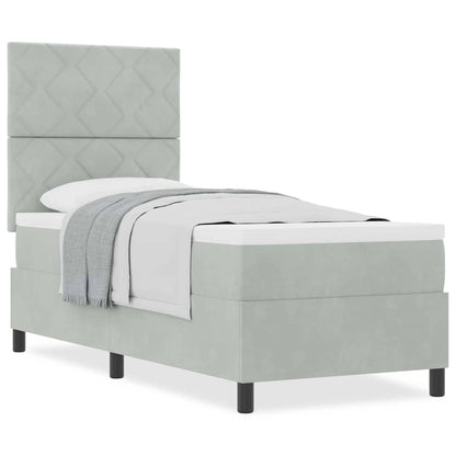 Box Spring Seng Med Madras Lysegrå 80 X 200 Cm Fløjl - Billede 4