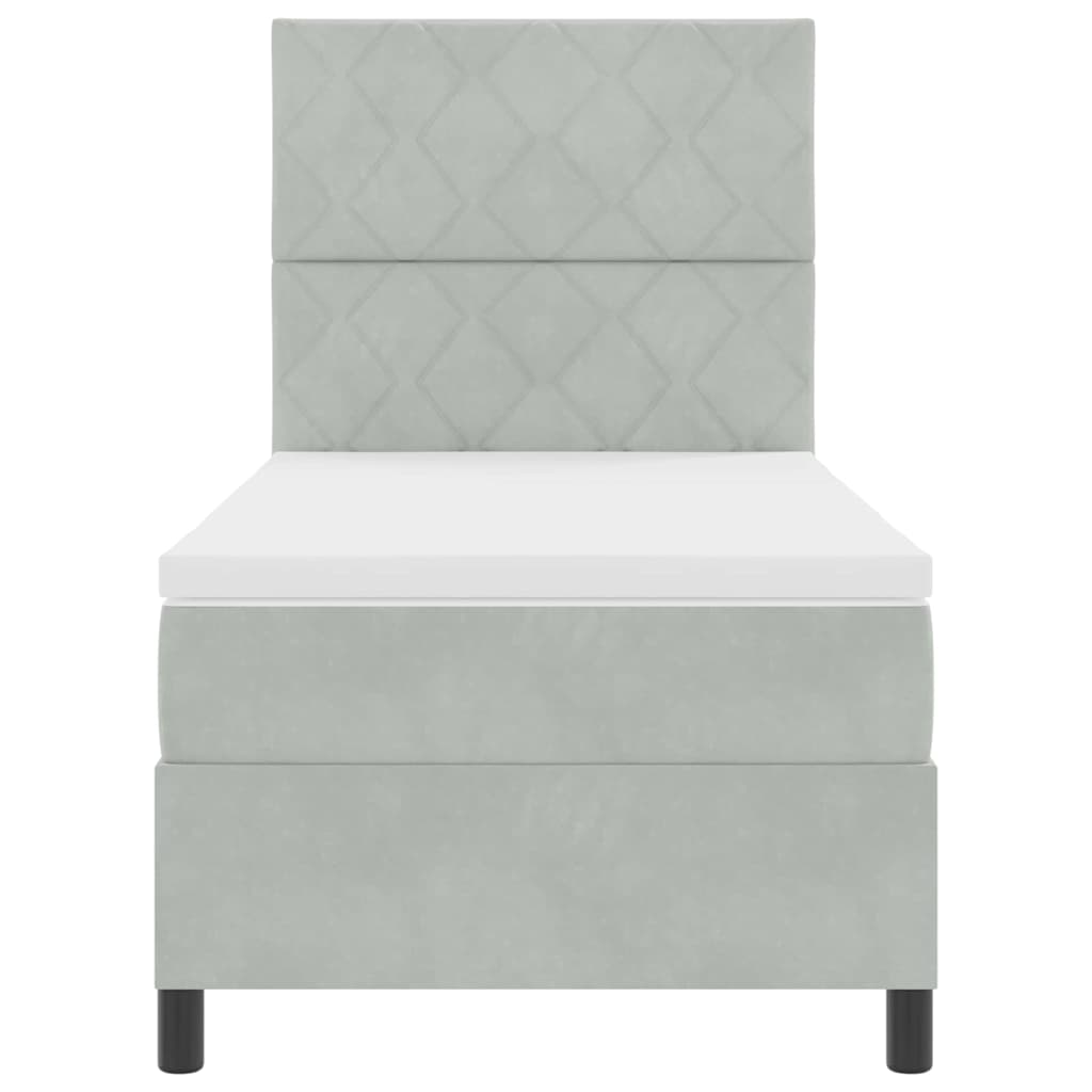 Box Spring Seng Med Madras Lysegrå 100 X 200 Cm Fløjl - Billede 8