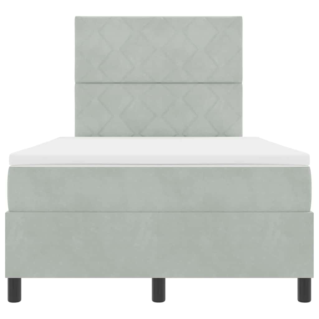 Box Spring Seng Med Madras Lysegrå 120 X 190 Cm Fløjl - Billede 8
