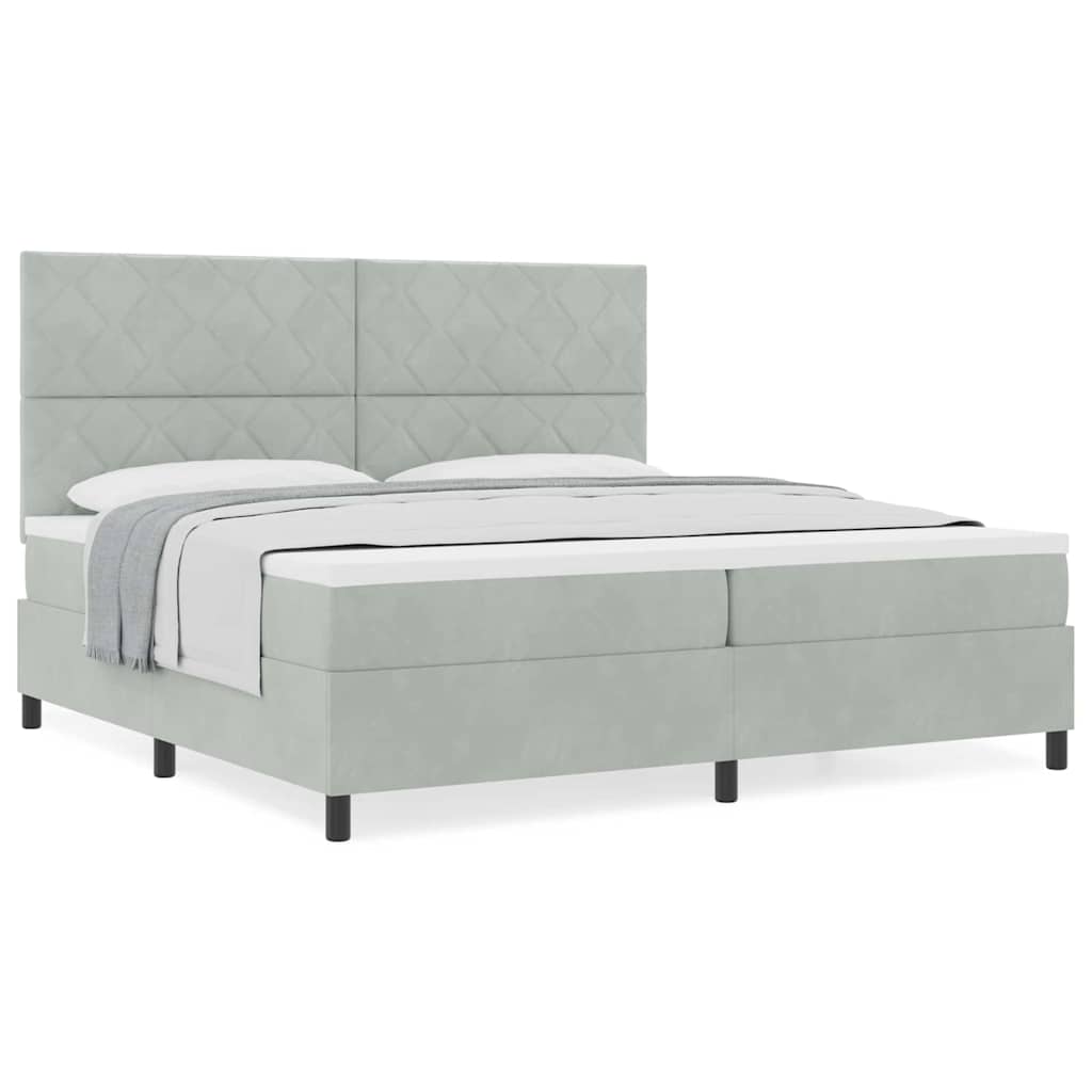 Box Spring Seng Med Madras Lysegrå 200 X 200 Cm Fløjl - Billede 4