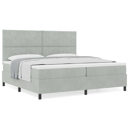 Box Spring Seng Med Madras Lysegrå 200 X 200 Cm Fløjl - Billede 4
