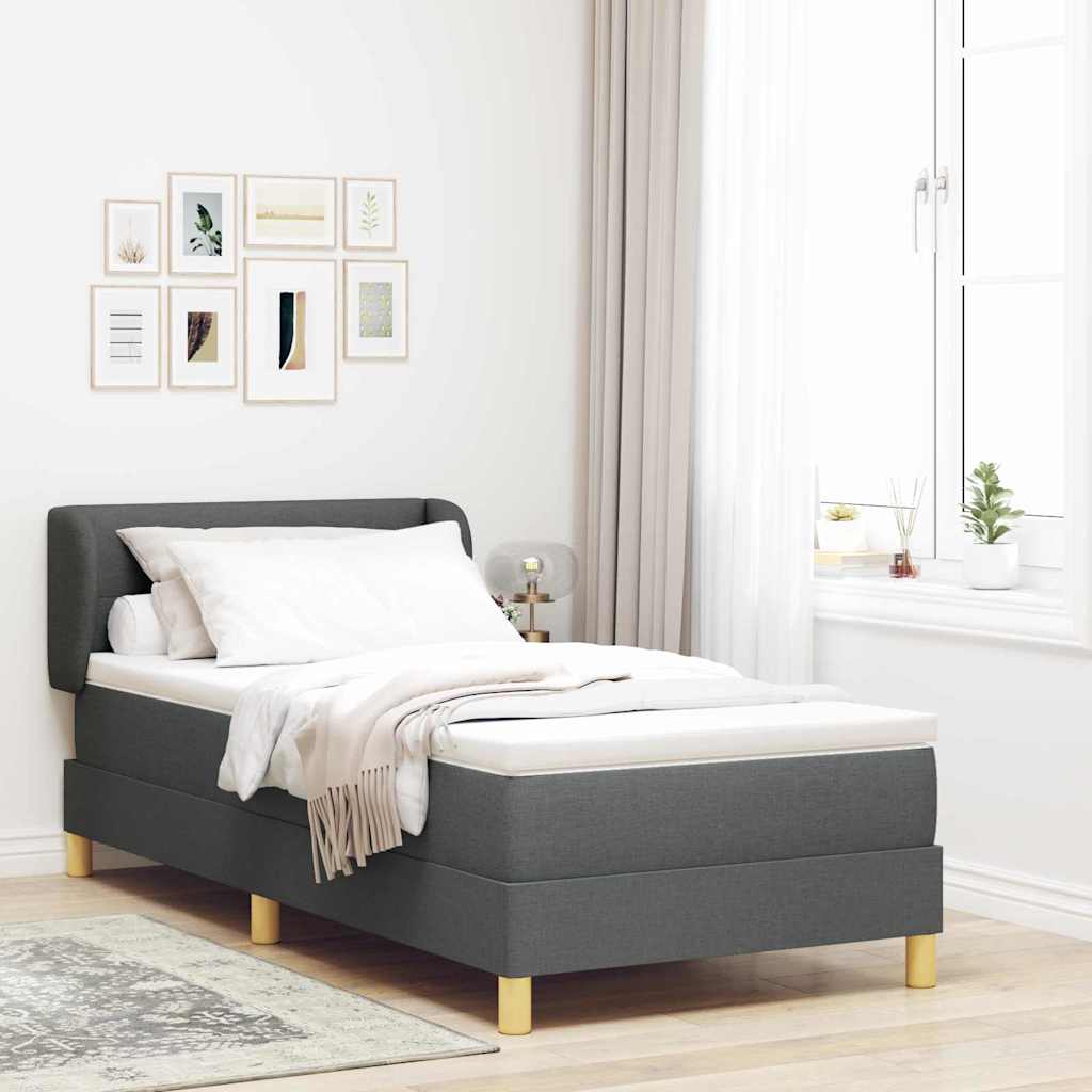 Boks Madrasseng Med Madras Creme 90x200 Cm Stof Mørkegrå - Hovedbillede