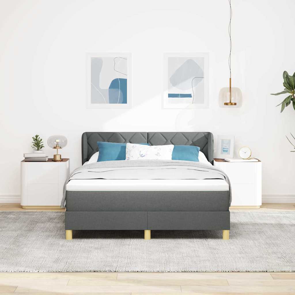 Boks Madrasseng Med Madras Creme 90x200 Cm Stof Mørkegrå - Billede 5