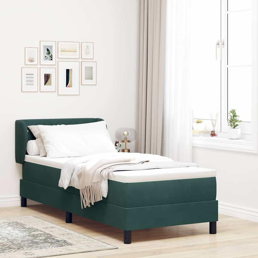 Box Spring-seng Med Madras Mørkegrå 80x200 Cm Fløjl Mørkegrøn - Hovedbillede
