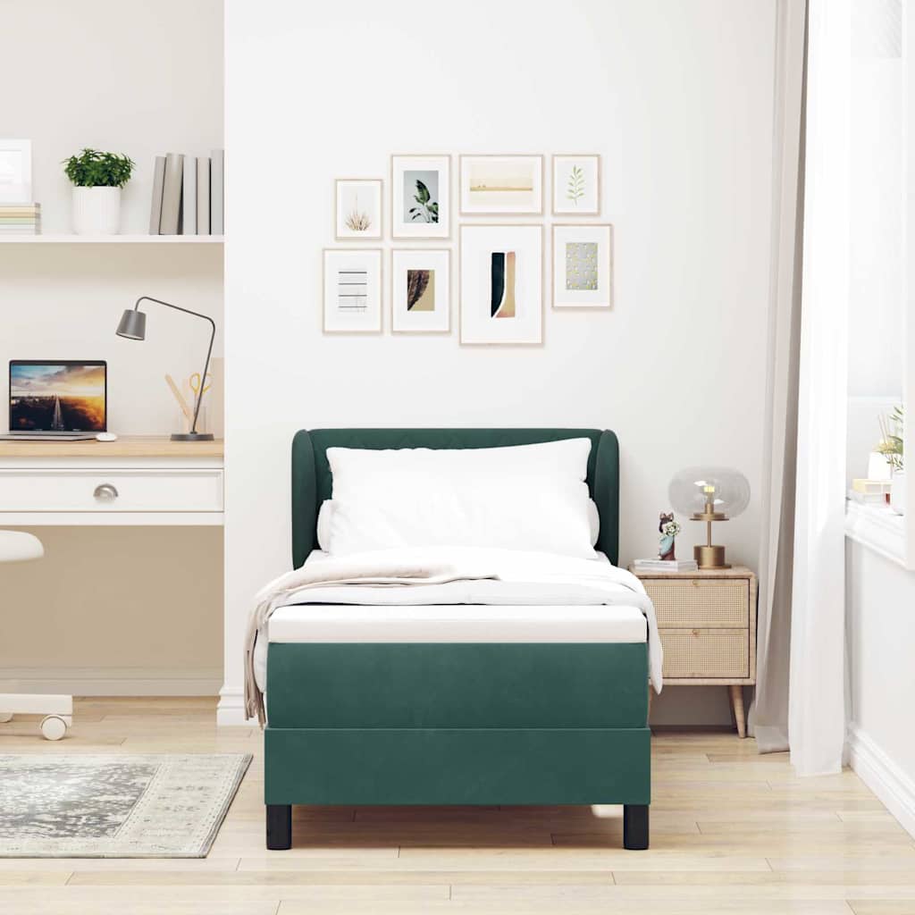 Box Spring-seng Med Madras Mørkegrå 80x200 Cm Fløjl Mørkegrøn - Billede 5