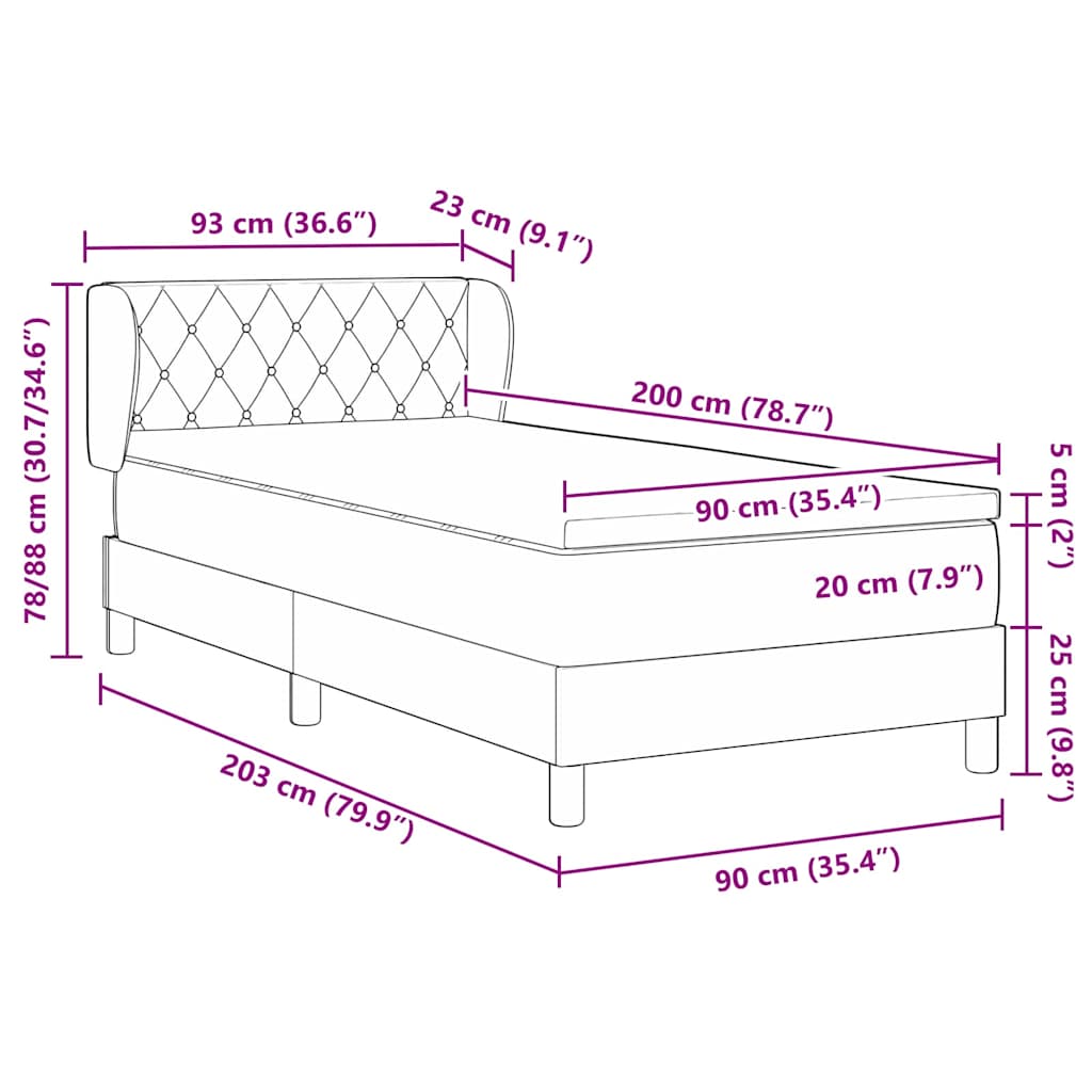 Box Spring-seng Med Madras Mørkegrå 80x200 Cm Fløjl Lysegrå - Billede 12