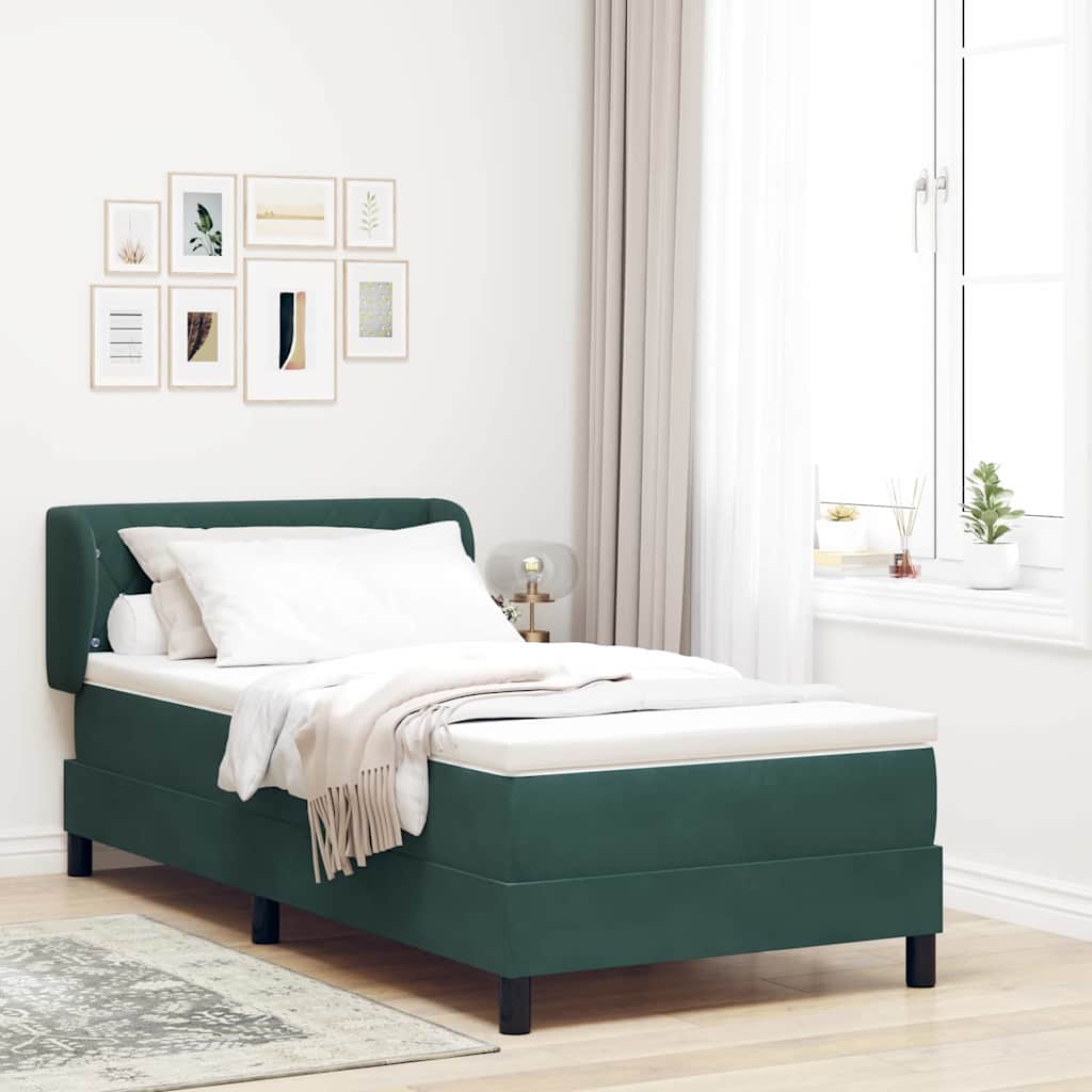 Box Spring-seng Med Madras Mørkegrå 80x200 Cm Fløjl Mørkegrøn - Hovedbillede
