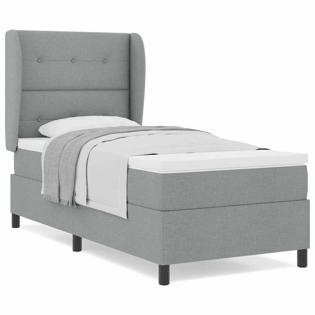 Box Spring Seng Med Madras Lysegrå 100 X 200 Cm Stof - Billede 4