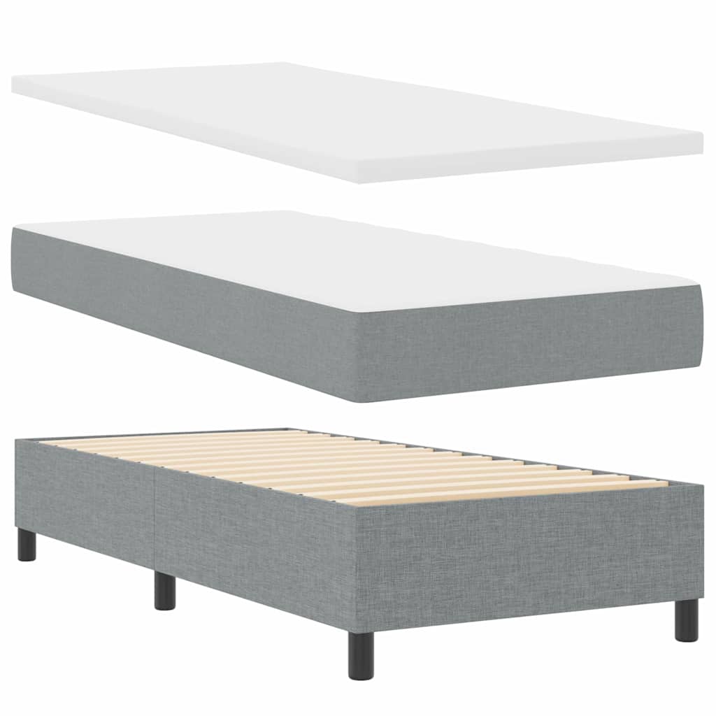 Box Spring Seng Med Madras Lysegrå 90 X 200 Cm Stof - Billede 2