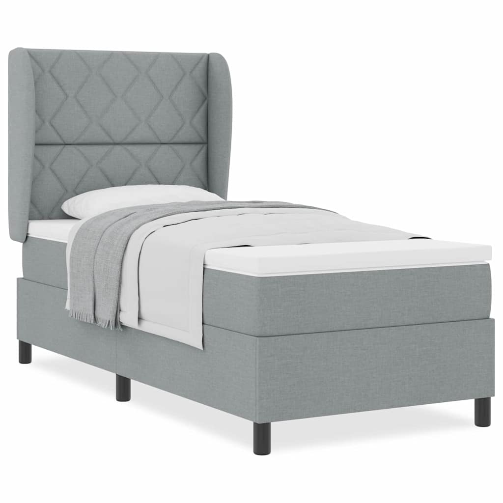 Box Spring Seng Med Madras Lysegrå 100 X 200 Cm Stof - Billede 4