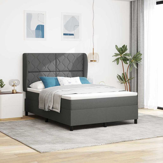 Box Spring Seng Med Madras Mørkegrå 140 X 190 Cm Stof - Hovedbillede