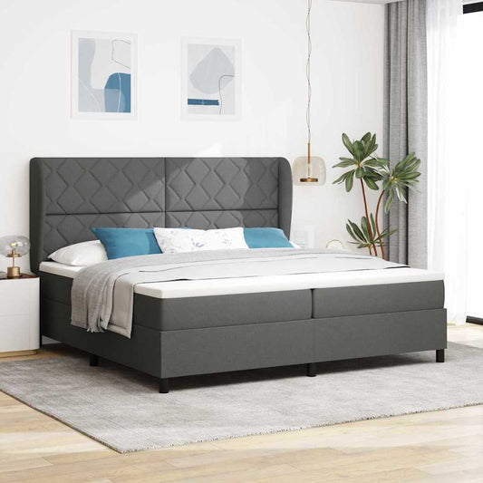 Box Spring Seng Med Madras Mørkegrå 200 X 200 Cm Stof - Hovedbillede