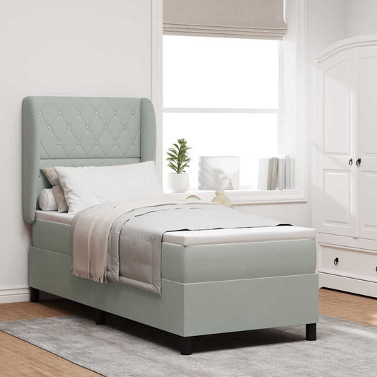 Box Spring Seng Med Madras Lysegrå 80 X 200 Cm Fløjl - Hovedbillede