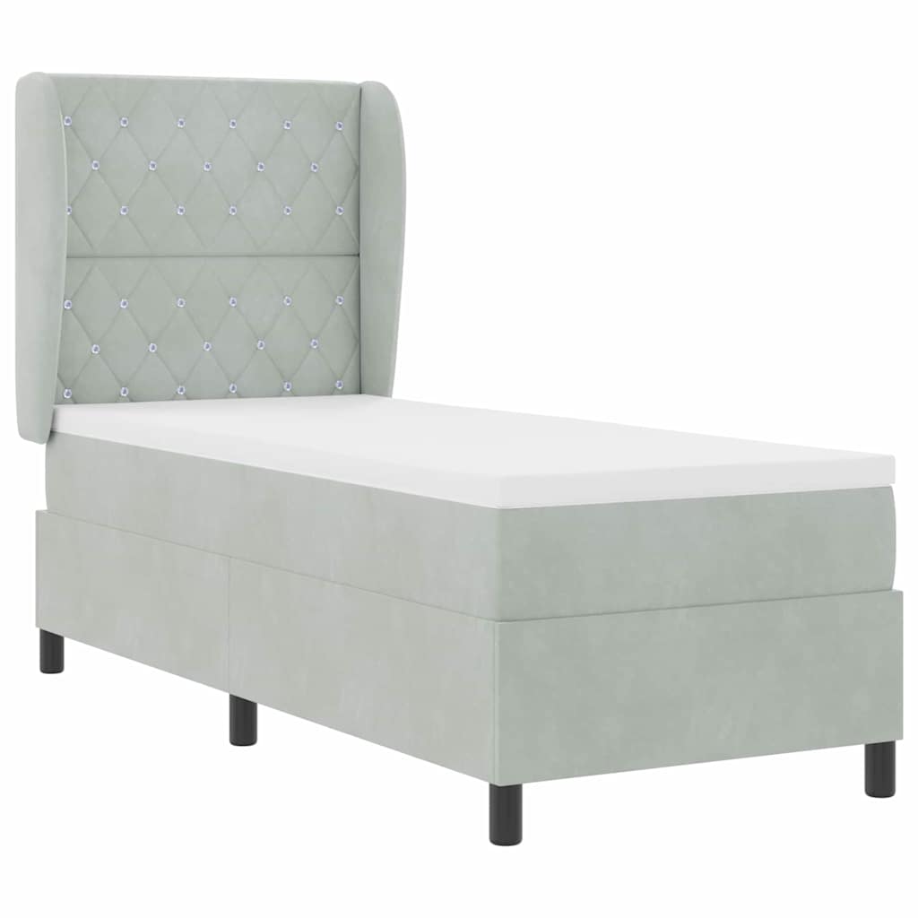 Box Spring Seng Med Madras Lysegrå 80 X 200 Cm Fløjl - Billede 2